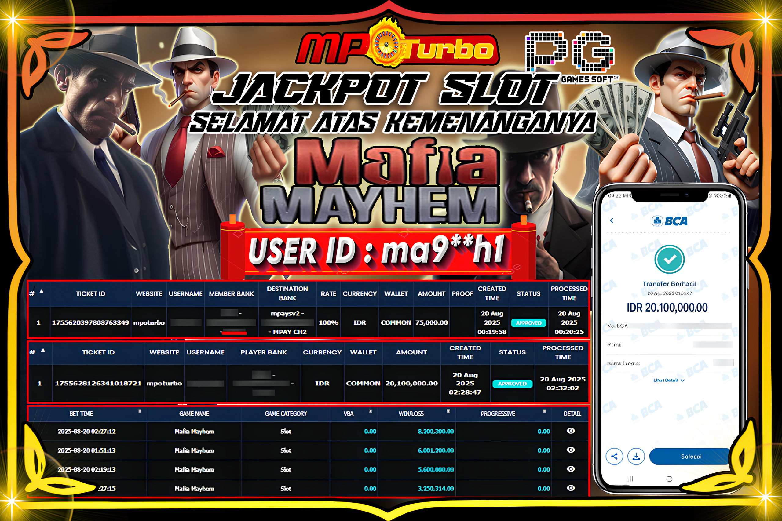 MPOTURBO JACKPOT SLOT MAFIA MAYHEM Rp 20.100.000.00,- LUNAS